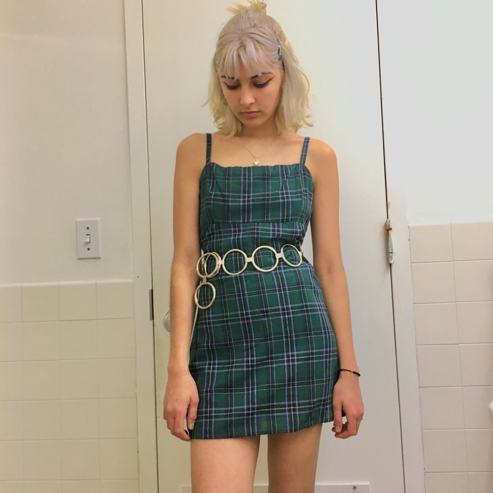 Green Plaid Mini Dress